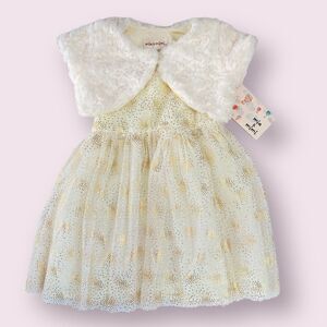 MIA AND MIMI Special Occasion Toddler Dress 24 Months Tulle Lined Ivory Gold